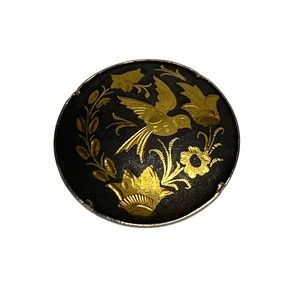 Stunning vintage Damascene bird brooch goldtone prong setting